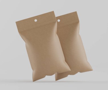 3B Render illüstrasyon kahverengi kraft kağıt çanta genellikle yiyecek veya aperatif paketleme için kullanılır