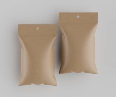 3B Render illüstrasyon kahverengi kraft kağıt çanta genellikle yiyecek veya aperatif paketleme için kullanılır