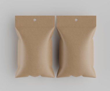 3B Render illüstrasyon kahverengi kraft kağıt çanta genellikle yiyecek veya aperatif paketleme için kullanılır