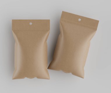 3B Render illüstrasyon kahverengi kraft kağıt çanta genellikle yiyecek veya aperatif paketleme için kullanılır