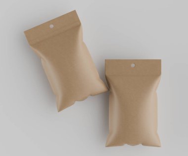 3B Render illüstrasyon kahverengi kraft kağıt çanta genellikle yiyecek veya aperatif paketleme için kullanılır