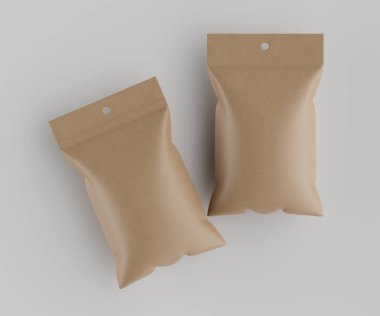 3B Render illüstrasyon kahverengi kraft kağıt çanta genellikle yiyecek veya aperatif paketleme için kullanılır