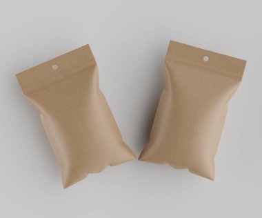 3B Render illüstrasyon kahverengi kraft kağıt çanta genellikle yiyecek veya aperatif paketleme için kullanılır