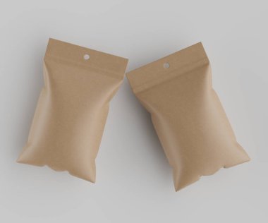 3B Render illüstrasyon kahverengi kraft kağıt çanta genellikle yiyecek veya aperatif paketleme için kullanılır