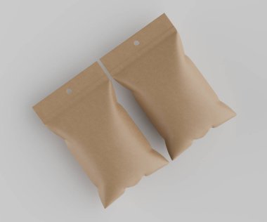 3B Render illüstrasyon kahverengi kraft kağıt çanta genellikle yiyecek veya aperatif paketleme için kullanılır