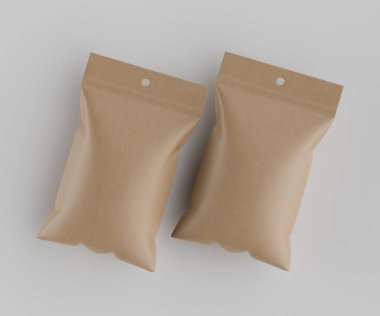 3B Render illüstrasyon kahverengi kraft kağıt çanta genellikle yiyecek veya aperatif paketleme için kullanılır