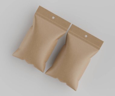 3B Render illüstrasyon kahverengi kraft kağıt çanta genellikle yiyecek veya aperatif paketleme için kullanılır