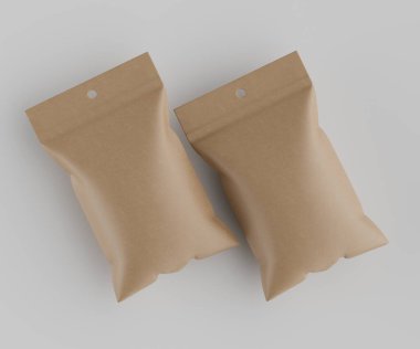 3B Render illüstrasyon kahverengi kraft kağıt çanta genellikle yiyecek veya aperatif paketleme için kullanılır