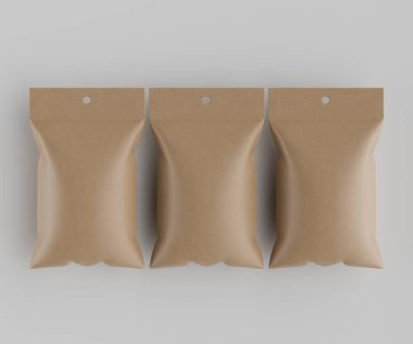 3B Render illüstrasyon kahverengi kraft kağıt çanta genellikle yiyecek veya aperatif paketleme için kullanılır