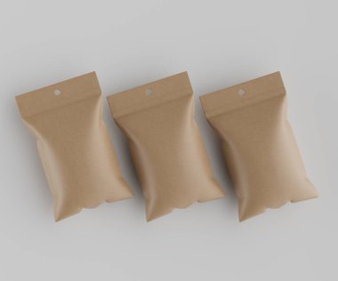 3B Render illüstrasyon kahverengi kraft kağıt çanta genellikle yiyecek veya aperatif paketleme için kullanılır