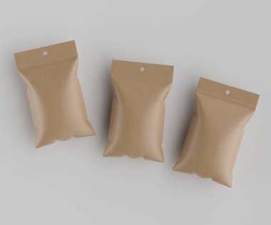 3B Render illüstrasyon kahverengi kraft kağıt çanta genellikle yiyecek veya aperatif paketleme için kullanılır