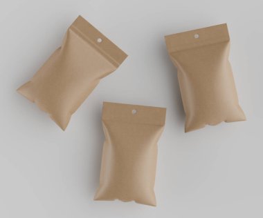 3B Render illüstrasyon kahverengi kraft kağıt çanta genellikle yiyecek veya aperatif paketleme için kullanılır