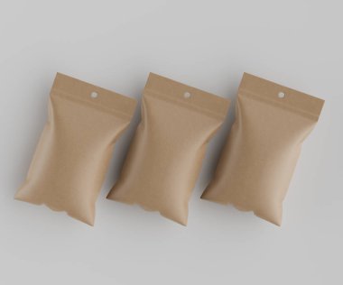 3B Render illüstrasyon kahverengi kraft kağıt çanta genellikle yiyecek veya aperatif paketleme için kullanılır