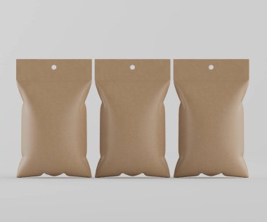 3B Render illüstrasyon kahverengi kraft kağıt çanta genellikle yiyecek veya aperatif paketleme için kullanılır