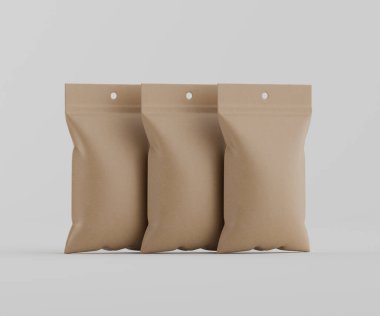 3B Render illüstrasyon kahverengi kraft kağıt çanta genellikle yiyecek veya aperatif paketleme için kullanılır