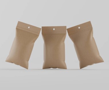 3B Render illüstrasyon kahverengi kraft kağıt çanta genellikle yiyecek veya aperatif paketleme için kullanılır