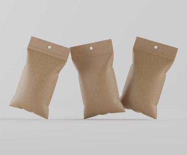 3B Render illüstrasyon kahverengi kraft kağıt çanta genellikle yiyecek veya aperatif paketleme için kullanılır