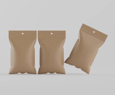 3B Render illüstrasyon kahverengi kraft kağıt çanta genellikle yiyecek veya aperatif paketleme için kullanılır