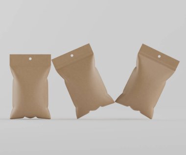 3B Render illüstrasyon kahverengi kraft kağıt çanta genellikle yiyecek veya aperatif paketleme için kullanılır