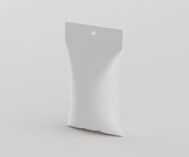 3B Render illüstrasyon beyaz kraft kağıt çanta genellikle yiyecek veya aperatif paketleme için kullanılır