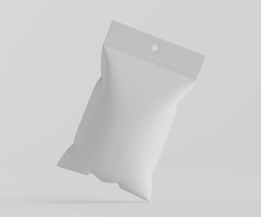 3B Render illüstrasyon beyaz kraft kağıt çanta genellikle yiyecek veya aperatif paketleme için kullanılır