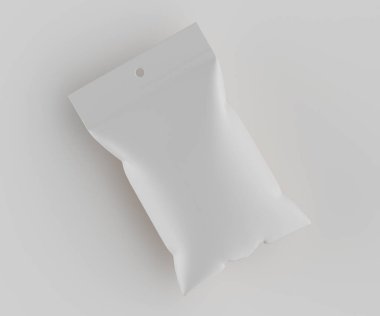 3B Render illüstrasyon beyaz kraft kağıt çanta genellikle yiyecek veya aperatif paketleme için kullanılır