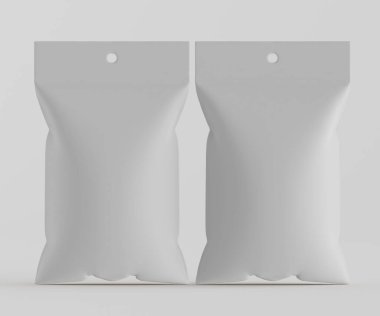 3B Render illüstrasyon beyaz kraft kağıt çanta genellikle yiyecek veya aperatif paketleme için kullanılır