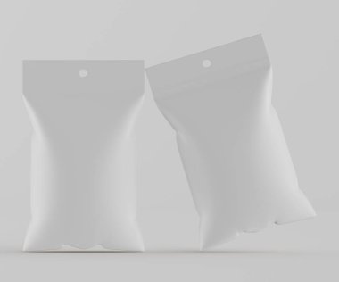 3B Render illüstrasyon beyaz kraft kağıt çanta genellikle yiyecek veya aperatif paketleme için kullanılır