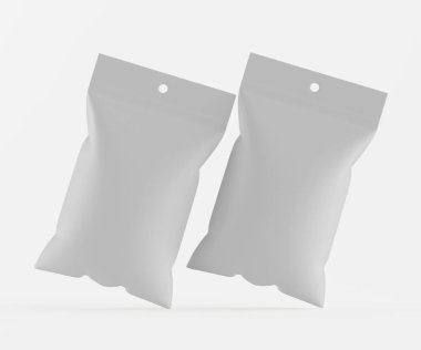 3B Render illüstrasyon beyaz kraft kağıt çanta genellikle yiyecek veya aperatif paketleme için kullanılır