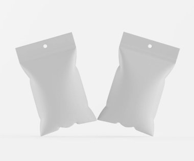 3B Render illüstrasyon beyaz kraft kağıt çanta genellikle yiyecek veya aperatif paketleme için kullanılır