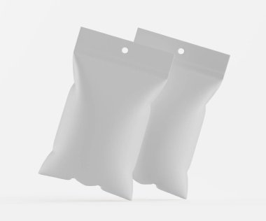 3B Render illüstrasyon beyaz kraft kağıt çanta genellikle yiyecek veya aperatif paketleme için kullanılır