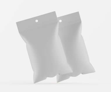 3B Render illüstrasyon beyaz kraft kağıt çanta genellikle yiyecek veya aperatif paketleme için kullanılır