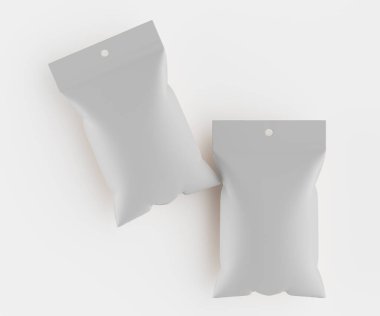 3B Render illüstrasyon beyaz kraft kağıt çanta genellikle yiyecek veya aperatif paketleme için kullanılır