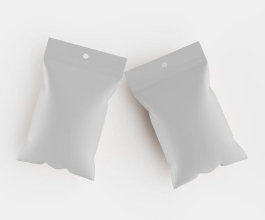 3B Render illüstrasyon beyaz kraft kağıt çanta genellikle yiyecek veya aperatif paketleme için kullanılır