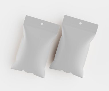 3B Render illüstrasyon beyaz kraft kağıt çanta genellikle yiyecek veya aperatif paketleme için kullanılır