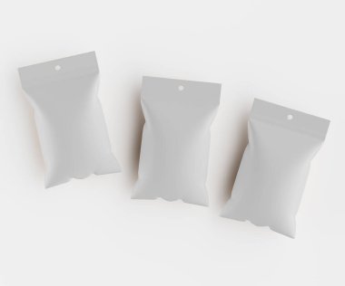 3B Render illüstrasyon beyaz kraft kağıt çanta genellikle yiyecek veya aperatif paketleme için kullanılır