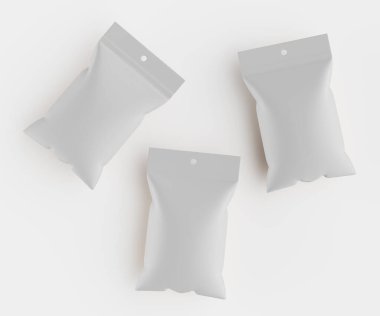 3B Render illüstrasyon beyaz kraft kağıt çanta genellikle yiyecek veya aperatif paketleme için kullanılır