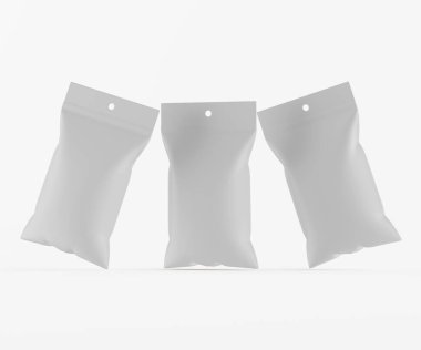 3B Render illüstrasyon beyaz kraft kağıt çanta genellikle yiyecek veya aperatif paketleme için kullanılır