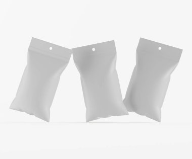 3B Render illüstrasyon beyaz kraft kağıt çanta genellikle yiyecek veya aperatif paketleme için kullanılır