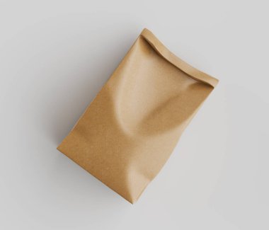 Beyaz Arkaplanda izole edilmiş model koleksiyonu için 3B resimleme Kraft Kağıt Torbası