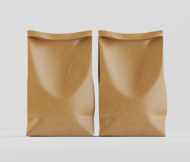 Beyaz Arkaplanda izole edilmiş model koleksiyonu için 3B resimleme Kraft Kağıt Torbası