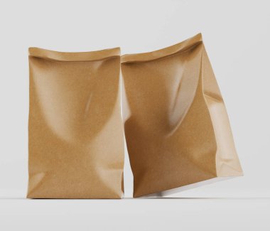 Beyaz Arkaplanda izole edilmiş model koleksiyonu için 3B resimleme Kraft Kağıt Torbası