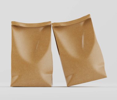 Beyaz Arkaplanda izole edilmiş model koleksiyonu için 3B resimleme Kraft Kağıt Torbası