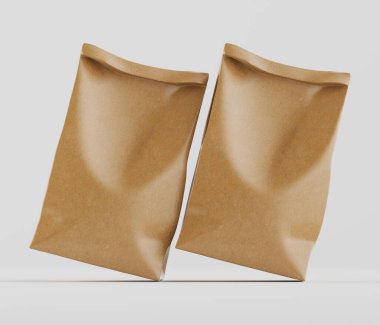 Beyaz Arkaplanda izole edilmiş model koleksiyonu için 3B resimleme Kraft Kağıt Torbası