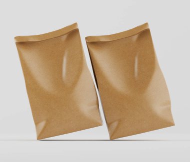 Beyaz Arkaplanda izole edilmiş model koleksiyonu için 3B resimleme Kraft Kağıt Torbası