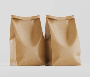 Beyaz Arkaplanda izole edilmiş model koleksiyonu için 3B resimleme Kraft Kağıt Torbası