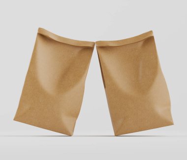 Beyaz Arkaplanda izole edilmiş model koleksiyonu için 3B resimleme Kraft Kağıt Torbası