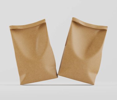 Beyaz Arkaplanda izole edilmiş model koleksiyonu için 3B resimleme Kraft Kağıt Torbası