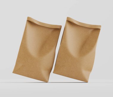 Beyaz Arkaplanda izole edilmiş model koleksiyonu için 3B resimleme Kraft Kağıt Torbası