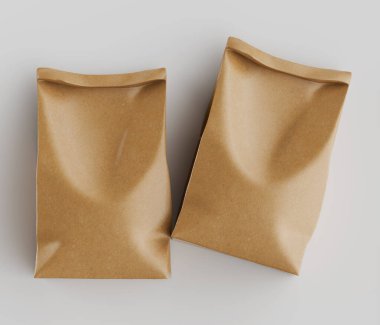 Beyaz Arkaplanda izole edilmiş model koleksiyonu için 3B resimleme Kraft Kağıt Torbası